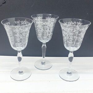 Morgantown Mikado Wine Glass Floral Etched Glasses Set of Three